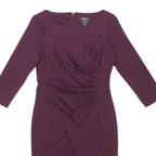 DKNY Womens Maroon Fit & Flare Polyester Blend Plain Long Sleeve Knee Length UK