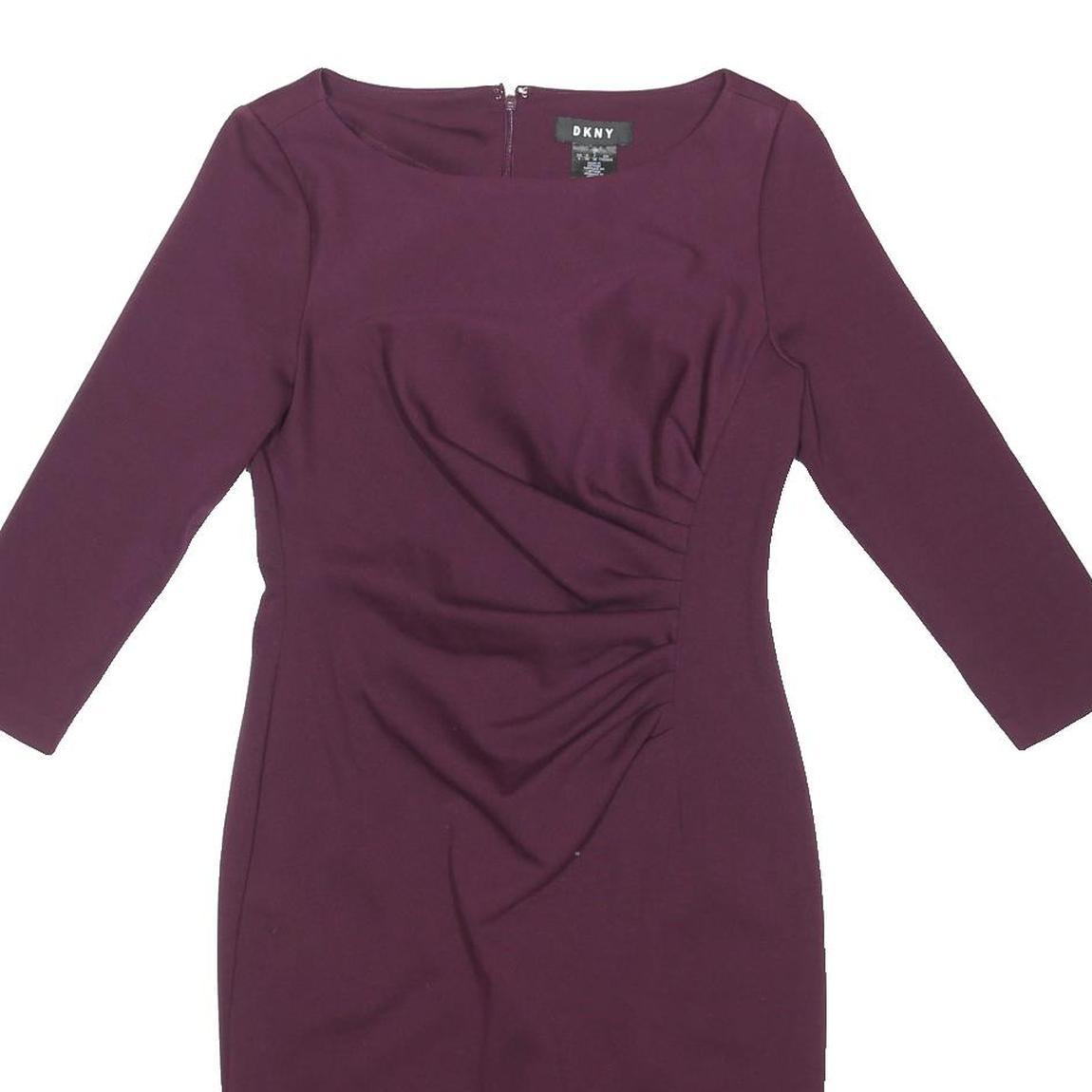 DKNY Womens Maroon Fit & Flare Polyester Blend Plain Long Sleeve Knee Length UK