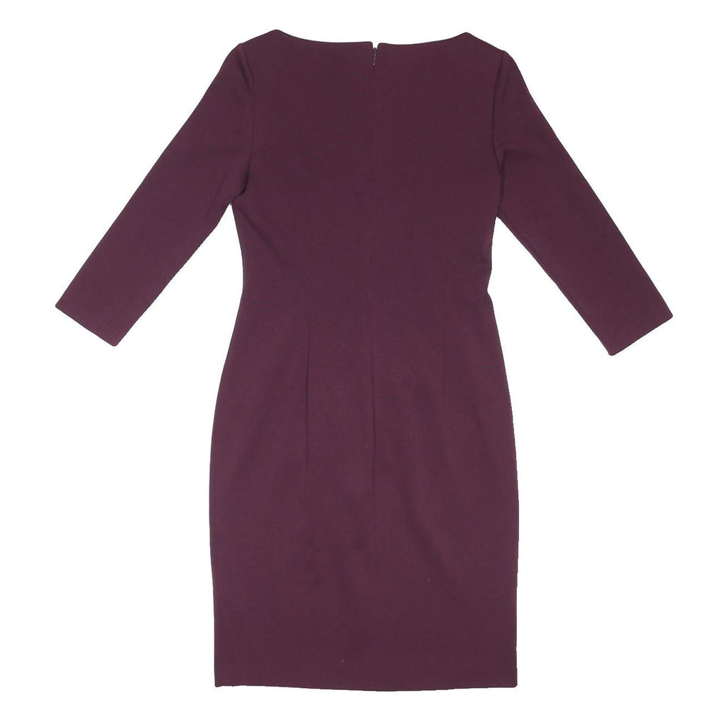 DKNY Womens Maroon Fit & Flare Polyester Blend Plain Long Sleeve Knee Length UK