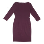 DKNY Womens Maroon Fit & Flare Polyester Blend Plain Long Sleeve Knee Length UK