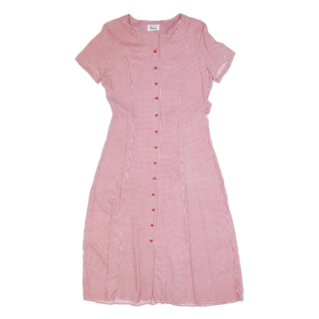 DARIAN Womens Red & White Check Day Cotton Blend Dress M Button Front Retro