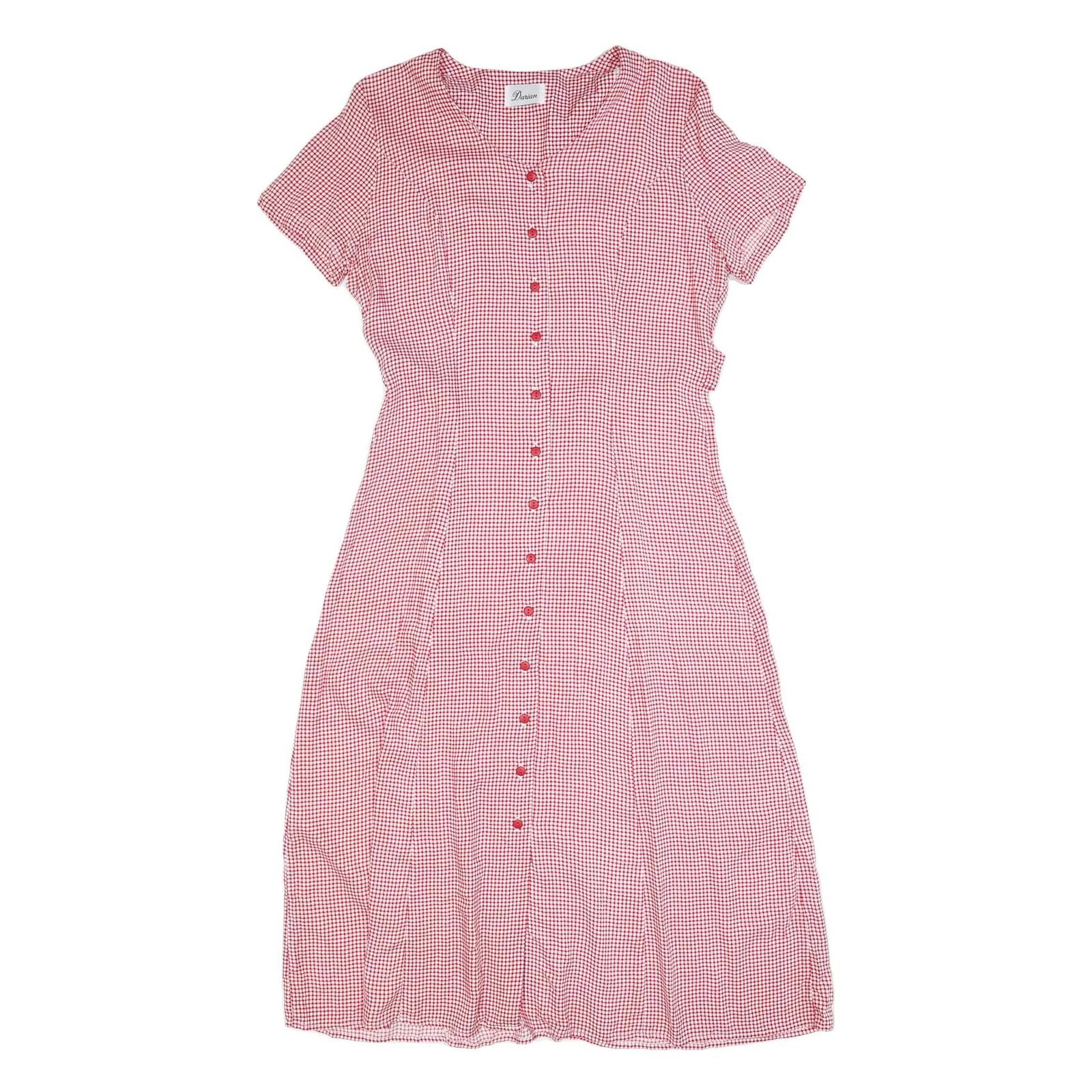 DARIAN Womens Red & White Check Day Cotton Blend Dress M Button Front Retro