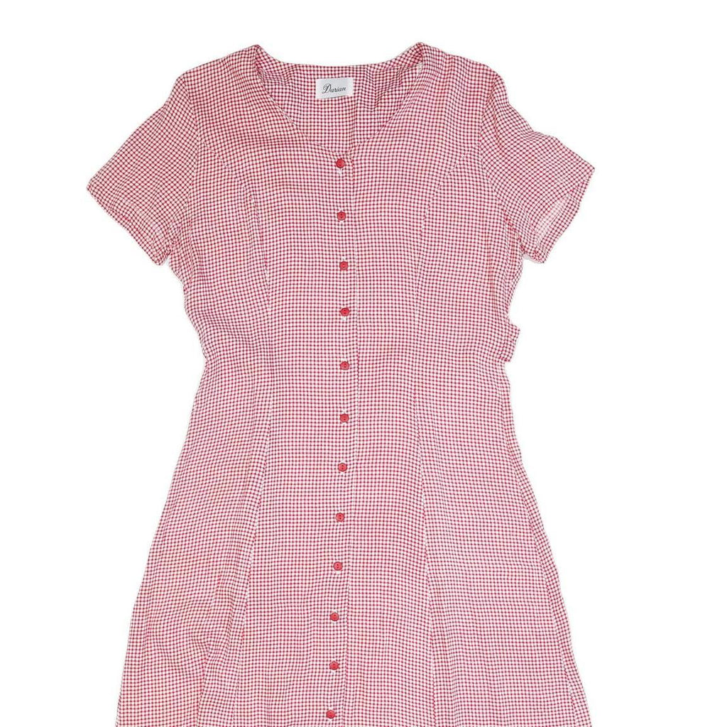 DARIAN Womens Red & White Check Day Cotton Blend Dress M Button Front Retro