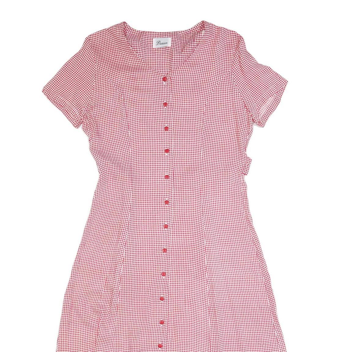 DARIAN Womens Red & White Check Day Cotton Blend Dress M Button Front Retro