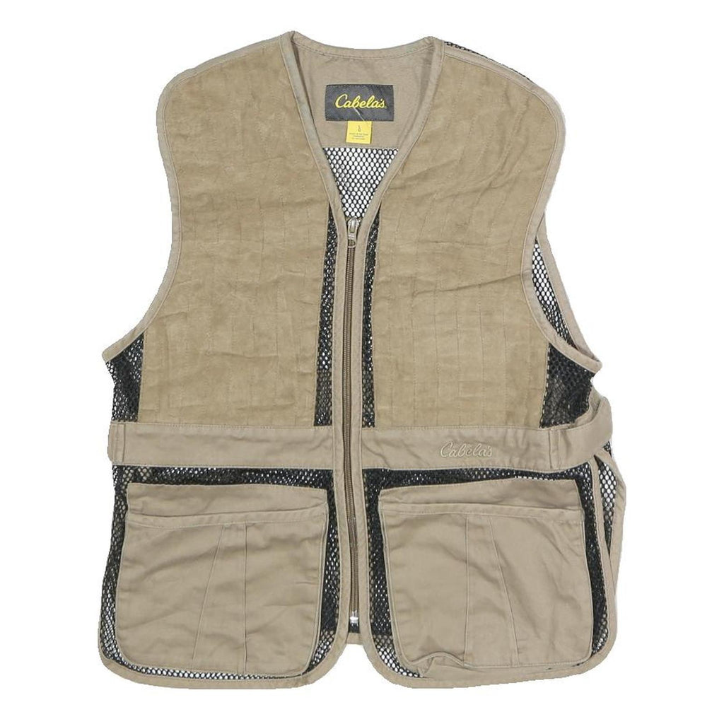 CABELA'S Womens Beige Cotton Blend Jacket L Mesh Utility Zip Vest Outdoor