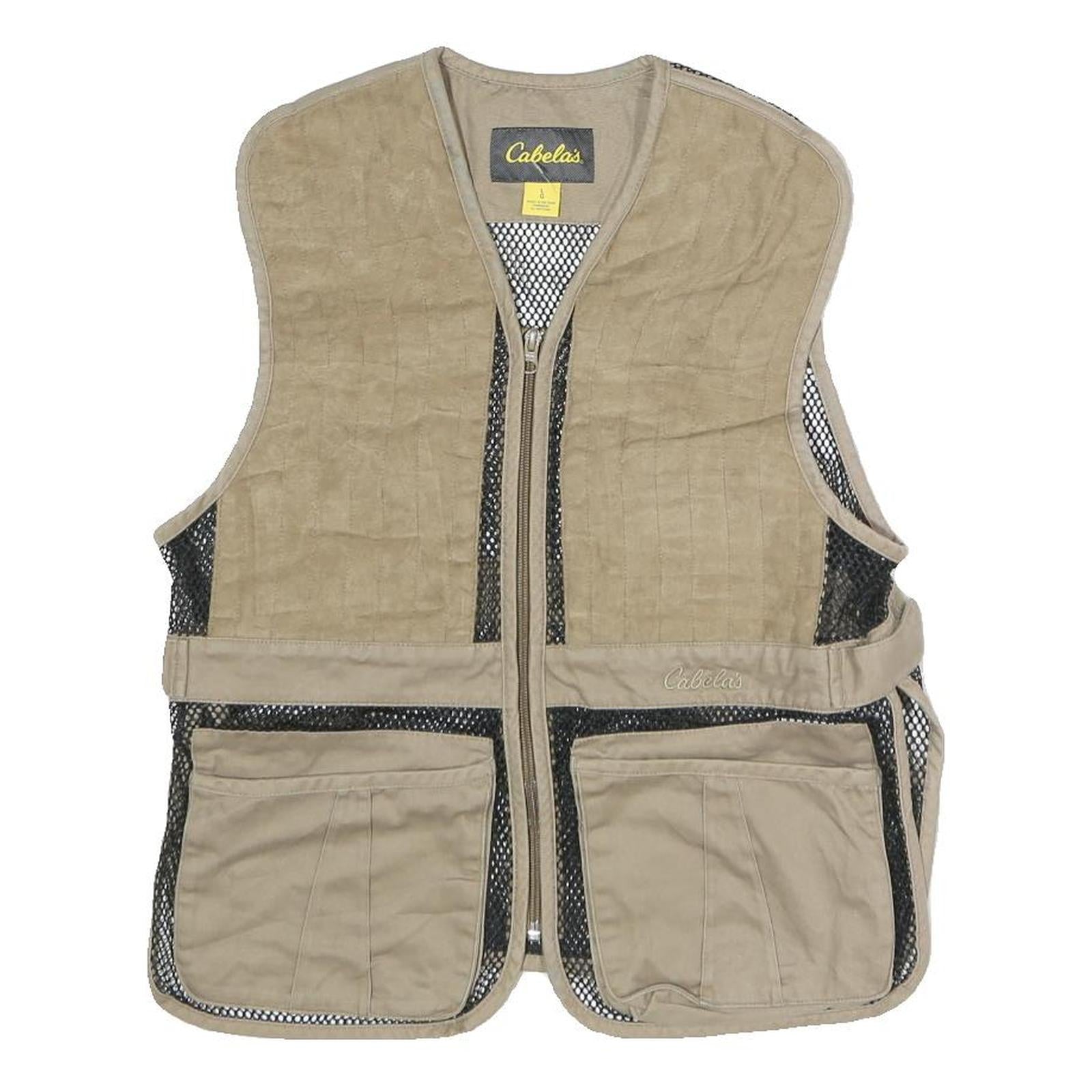 CABELA'S Womens Beige Cotton Blend Jacket L Mesh Utility Zip Vest Outdoor