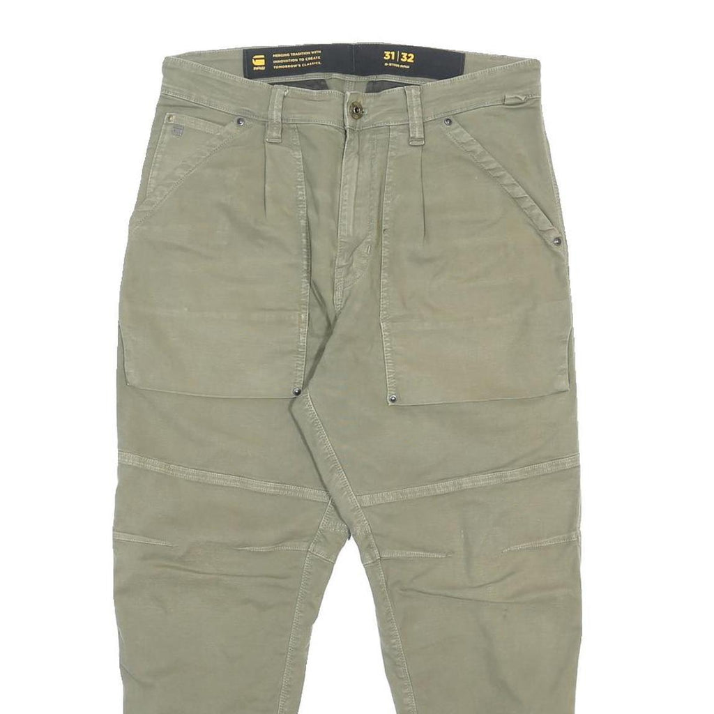 G-STAR Mens Cotton Blend Khaki Relaxed Tapered Trousers W31 L27 Casual Zip