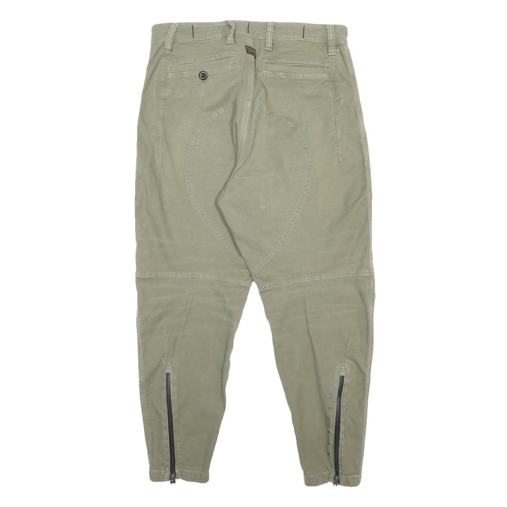 G-STAR Mens Cotton Blend Khaki Relaxed Tapered Trousers W31 L27 Casual Zip
