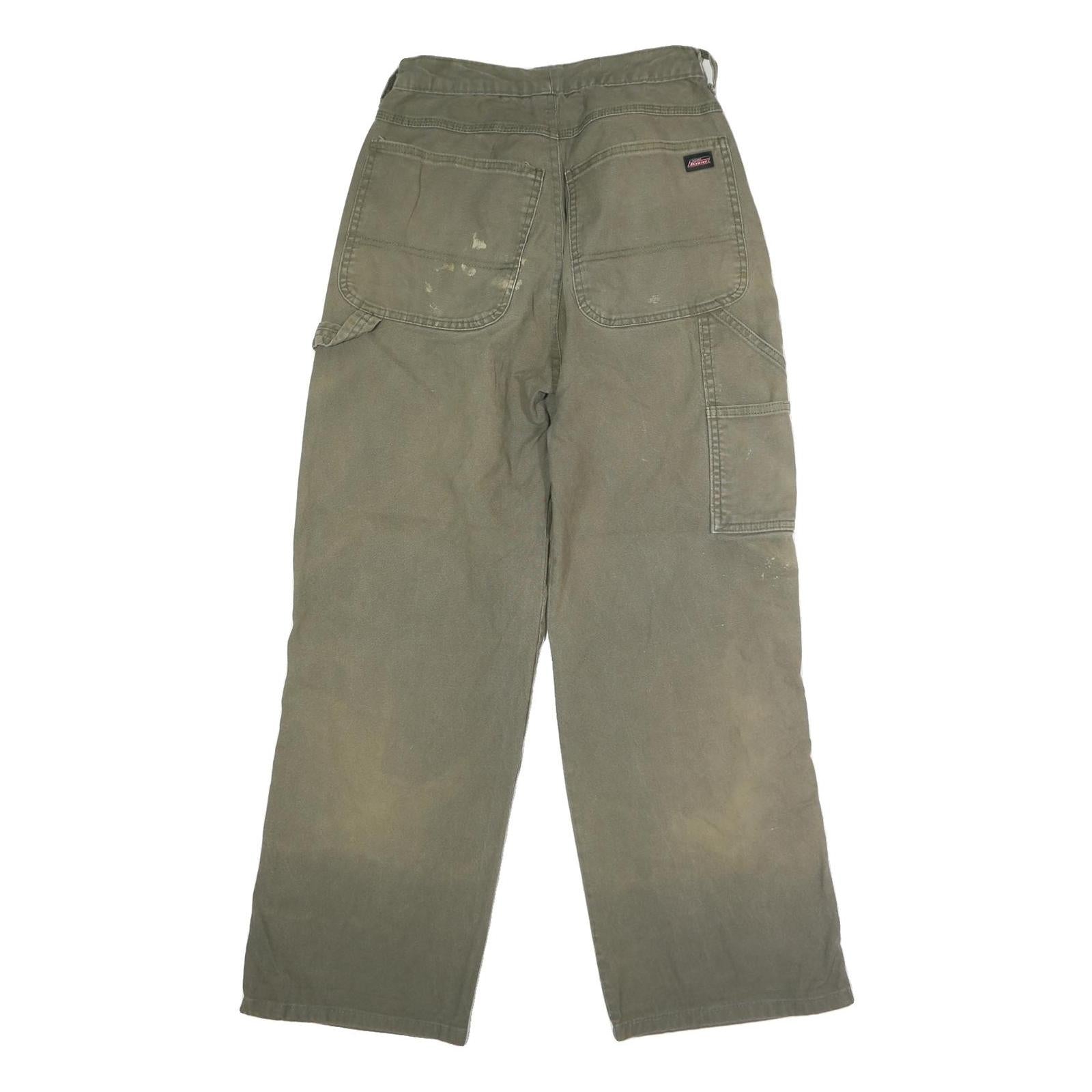 DICKIES Mens Regular Fit Button Closure Green Cotton Blend Workwear Trousers W27