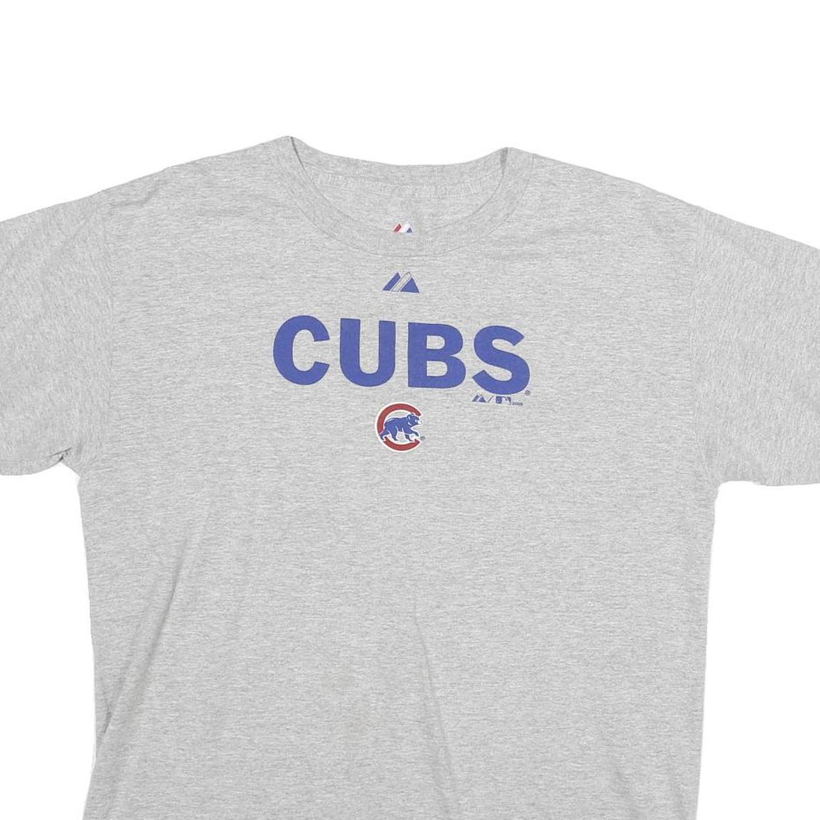 MAJESTIC Mens Grey Cubs Graphic T-Shirt XL Short Sleeve Crew Neck Casual Cotton