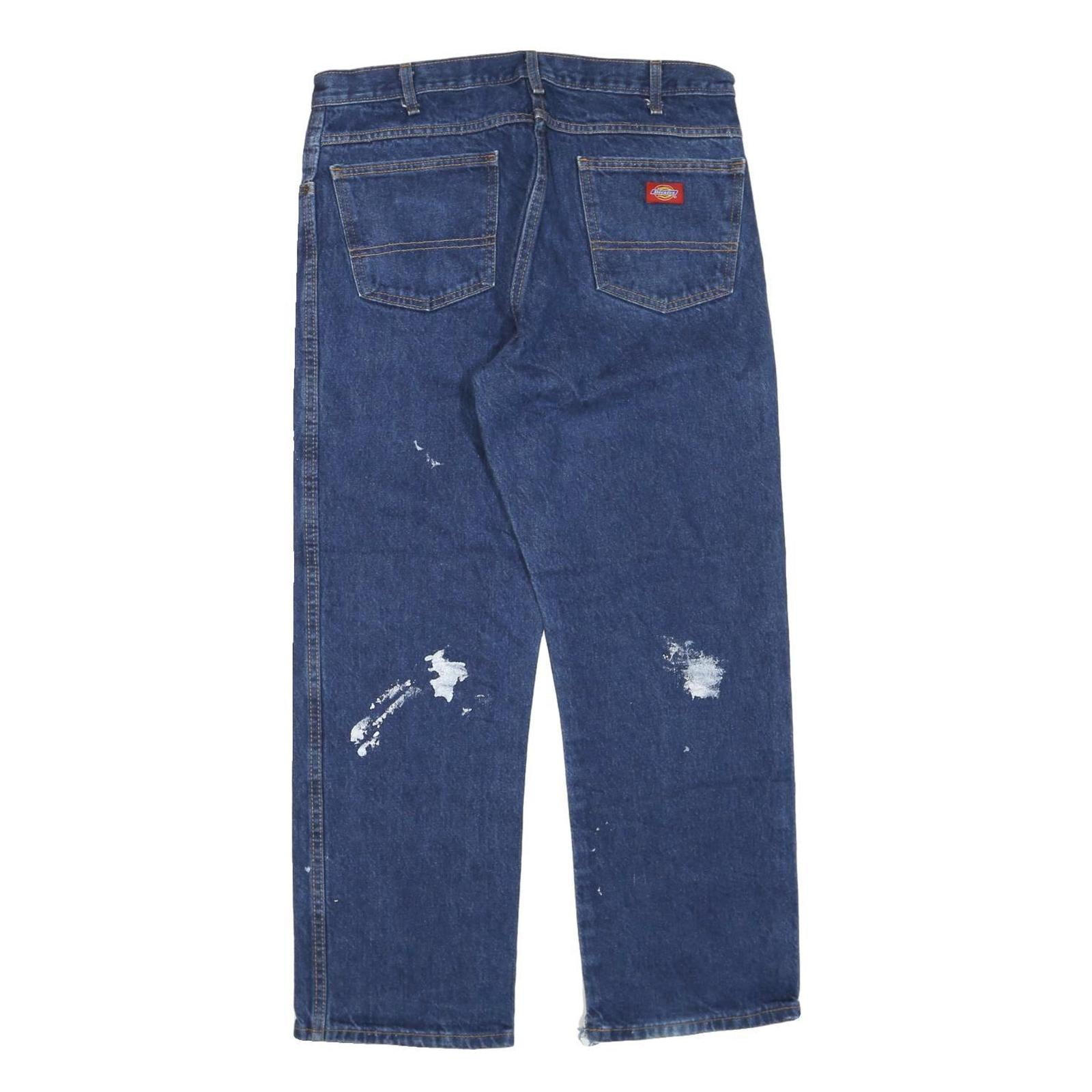 DICKIES Mens Regular Fit Blue Denim Jeans W36 L30 Cotton Blend Zip Pocket