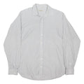 BURBERRY Mens White & Grey Striped Shirt L Cotton Blend Classic Fit Button-Down