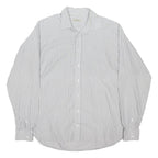 BURBERRY Mens White & Grey Striped Shirt L Cotton Blend Classic Fit Button-Down