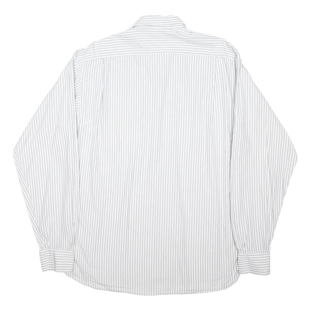 BURBERRY Mens White & Grey Striped Shirt L Cotton Blend Classic Fit Button-Down