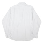 BURBERRY Mens White & Grey Striped Shirt L Cotton Blend Classic Fit Button-Down