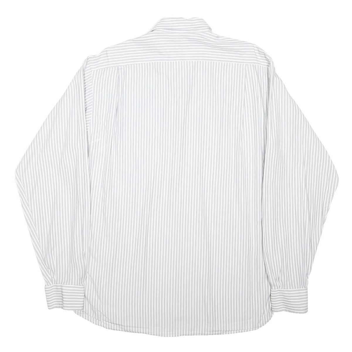 BURBERRY Mens White & Grey Striped Shirt L Cotton Blend Classic Fit Button-Down