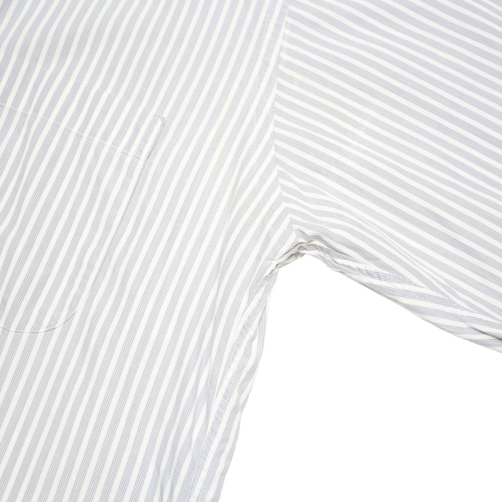 BURBERRY Mens White & Grey Striped Shirt L Cotton Blend Classic Fit Button-Down