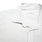 BURBERRY Mens White & Grey Striped Shirt L Cotton Blend Classic Fit Button-Down