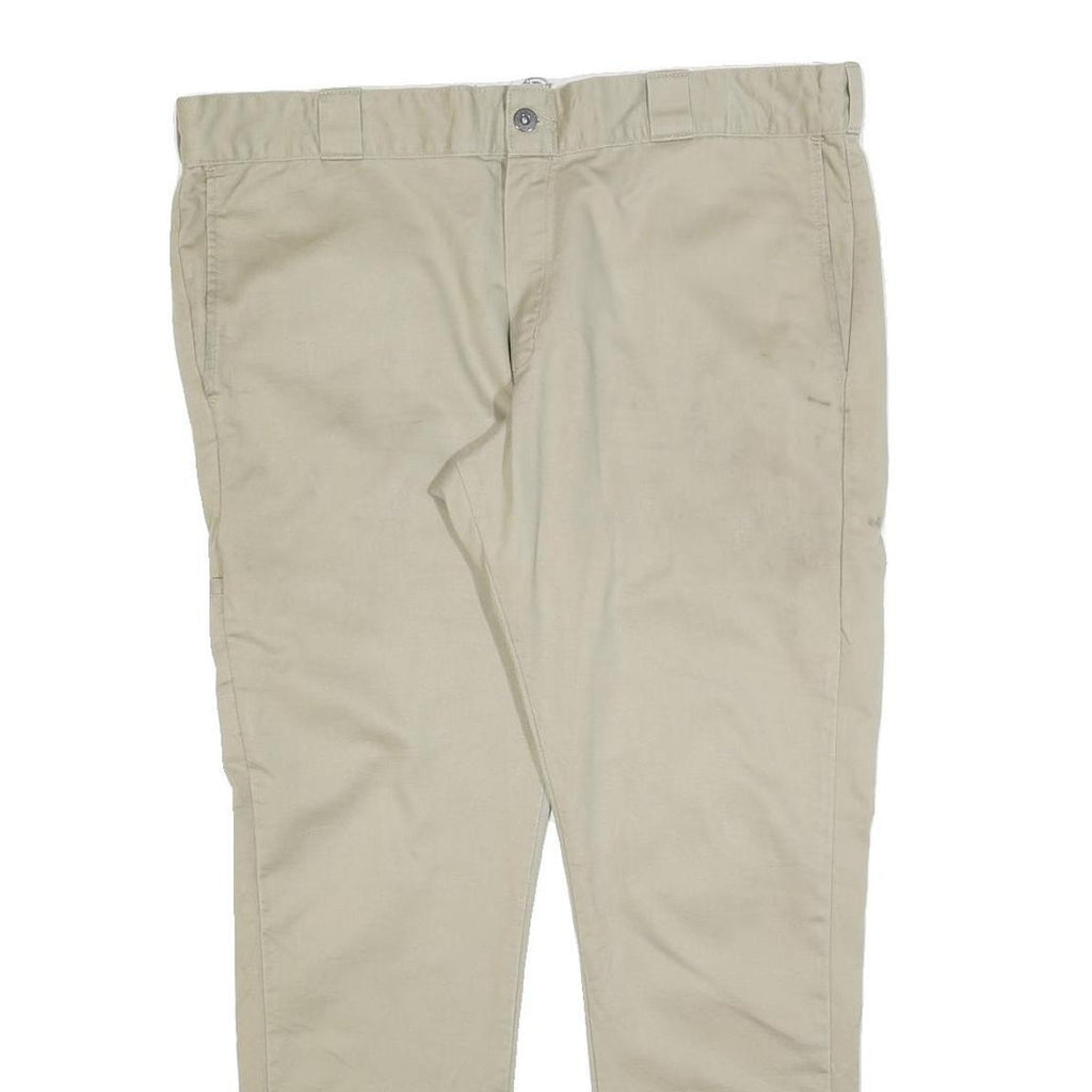 DICKIES Mens Slim Beige Cotton Blend Zip Trousers W36 L30 Casual Workwear