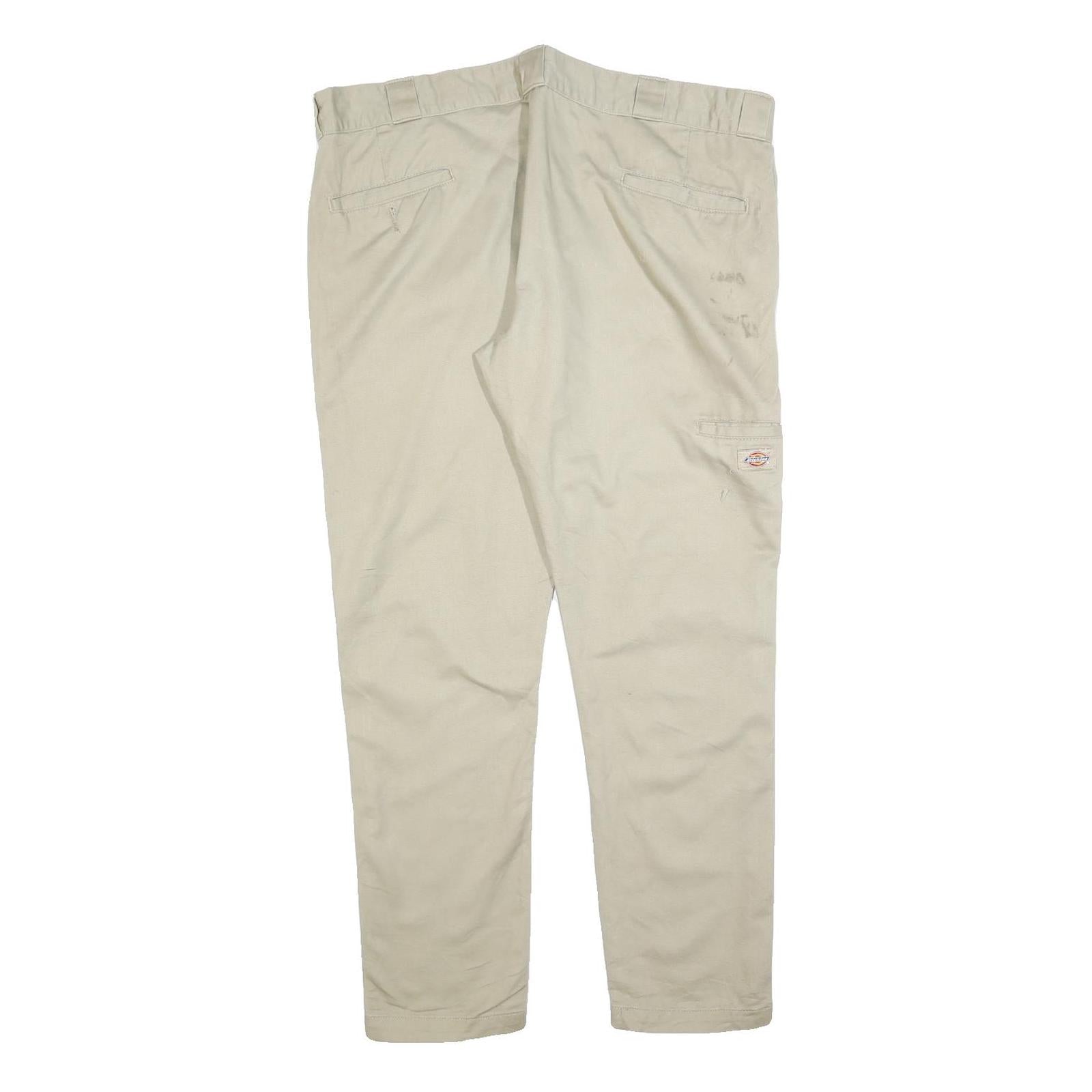 DICKIES Mens Slim Beige Cotton Blend Zip Trousers W36 L30 Casual Workwear