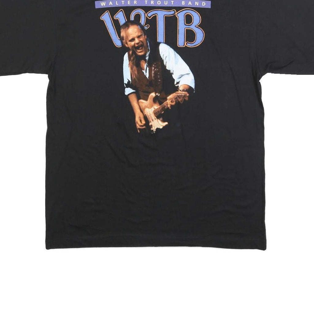 Mens Black Walter Trout Band Graphic T-Shirt XL Short Sleeve Crew Neck Vintage