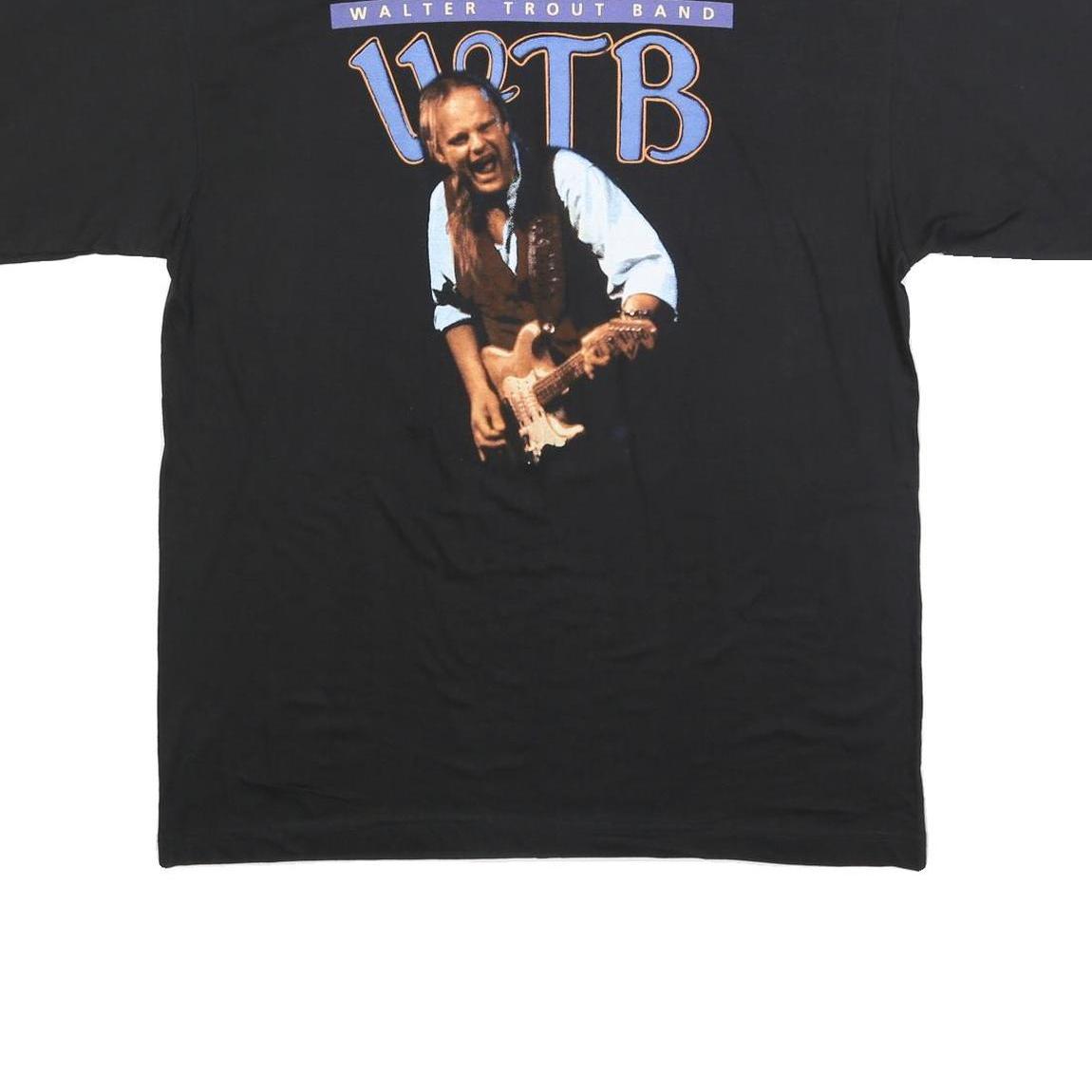 Mens Black Walter Trout Band Graphic T-Shirt XL Short Sleeve Crew Neck Vintage