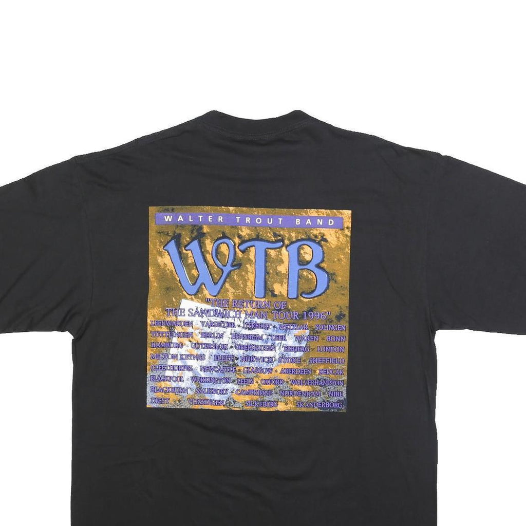 Mens Black Walter Trout Band Graphic T-Shirt XL Short Sleeve Crew Neck Vintage
