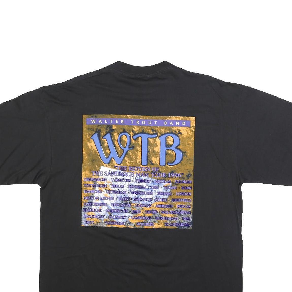 Mens Black Walter Trout Band Graphic T-Shirt XL Short Sleeve Crew Neck Vintage