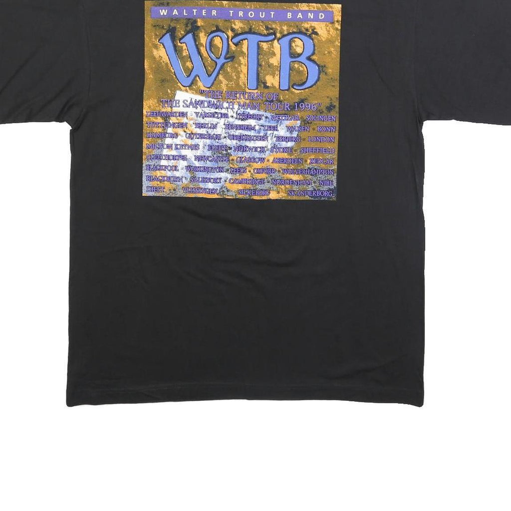 Mens Black Walter Trout Band Graphic T-Shirt XL Short Sleeve Crew Neck Vintage