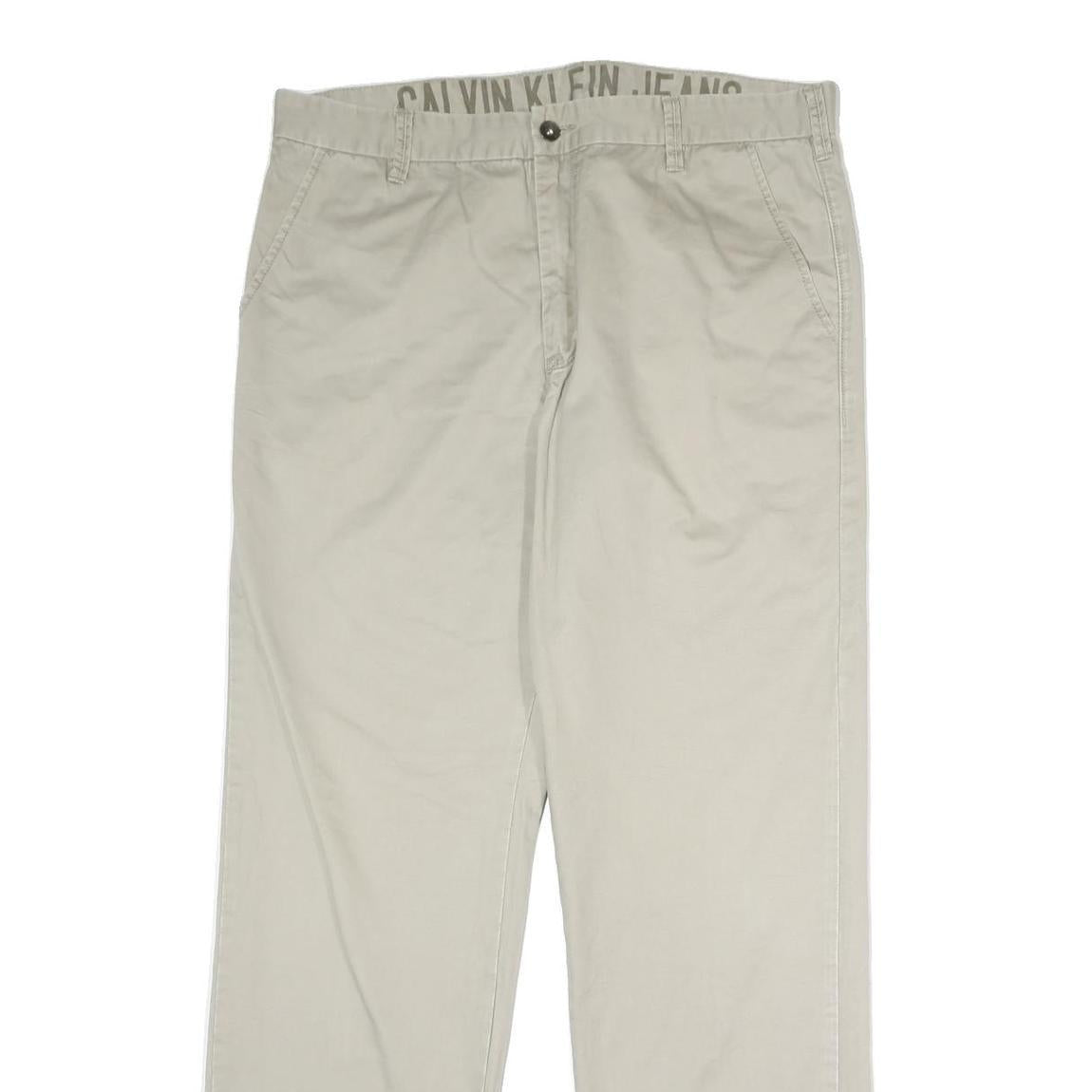CALVIN KLEIN JEANS Mens Cotton Beige Regular Straight Trousers W36 L32 Casual