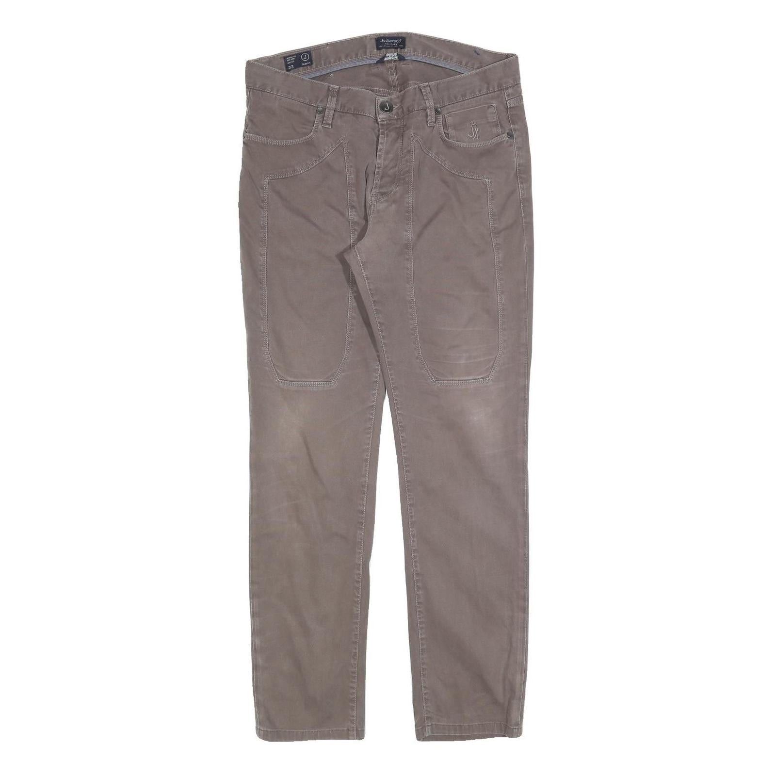 JECKERSON Womens Cotton Blend Slim Beige Trousers W33 L30 Stylish Casual Zip