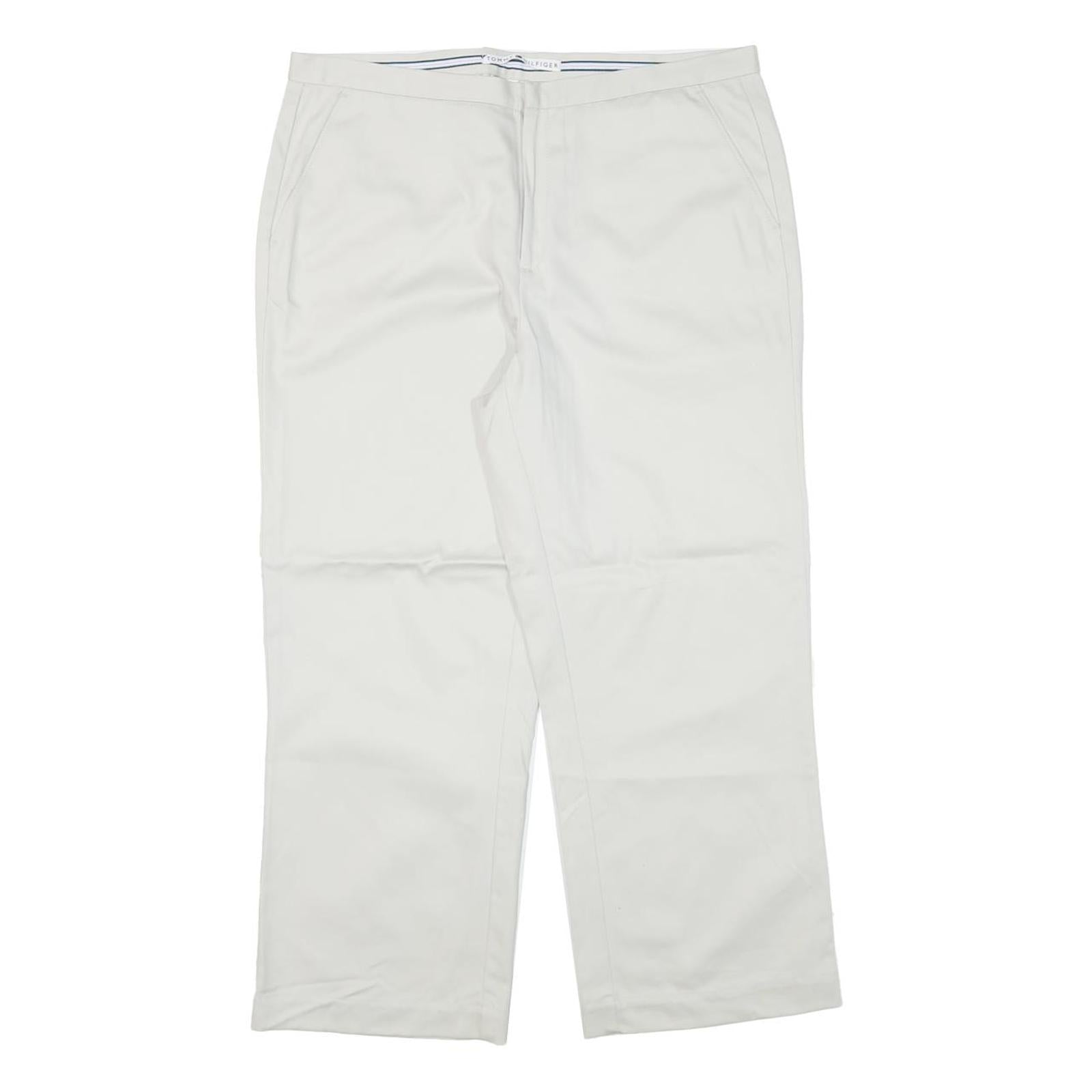 TOMMY HILFIGER Womens Cotton Blend White Relaxed Straight Trousers W33 L25