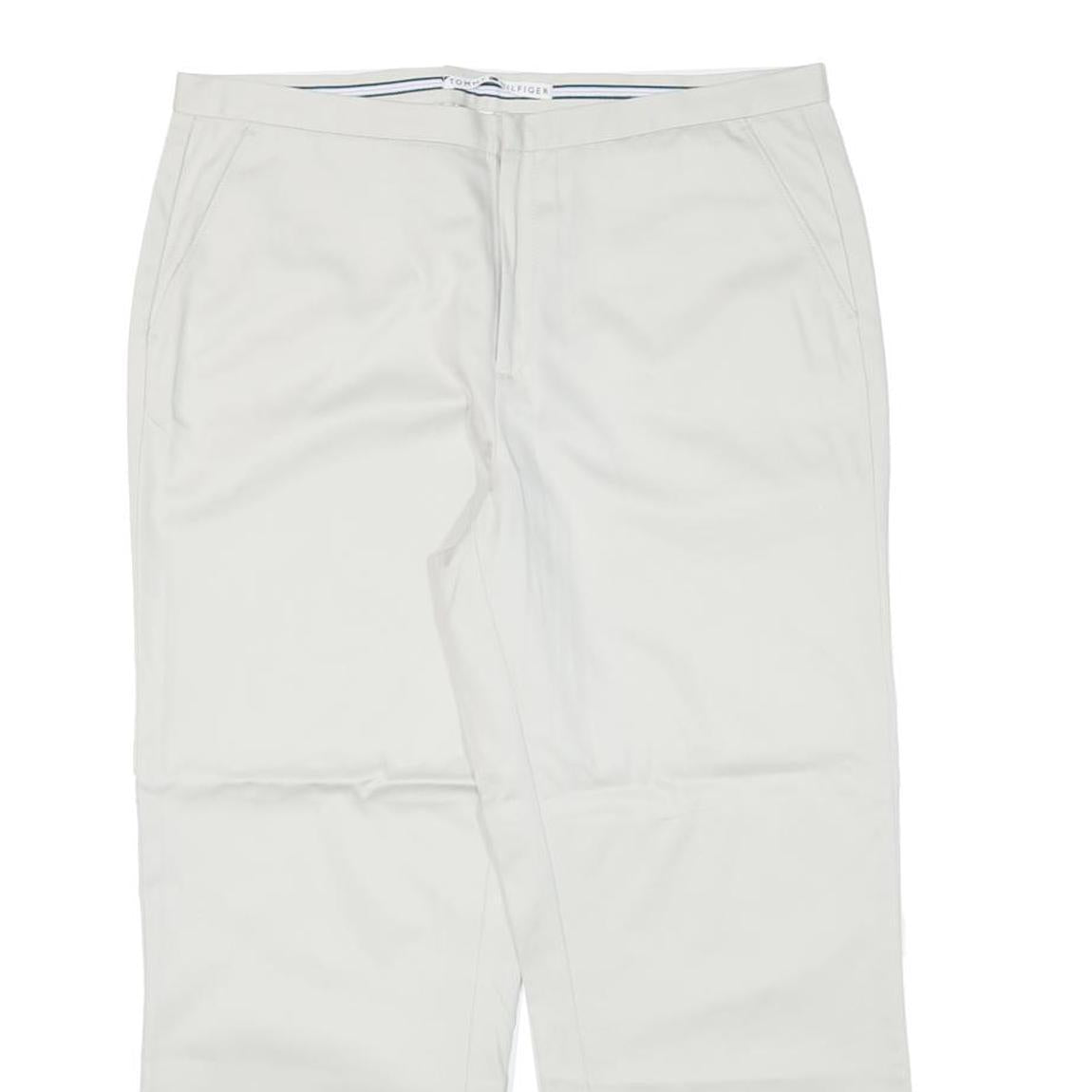 TOMMY HILFIGER Womens Cotton Blend White Relaxed Straight Trousers W33 L25
