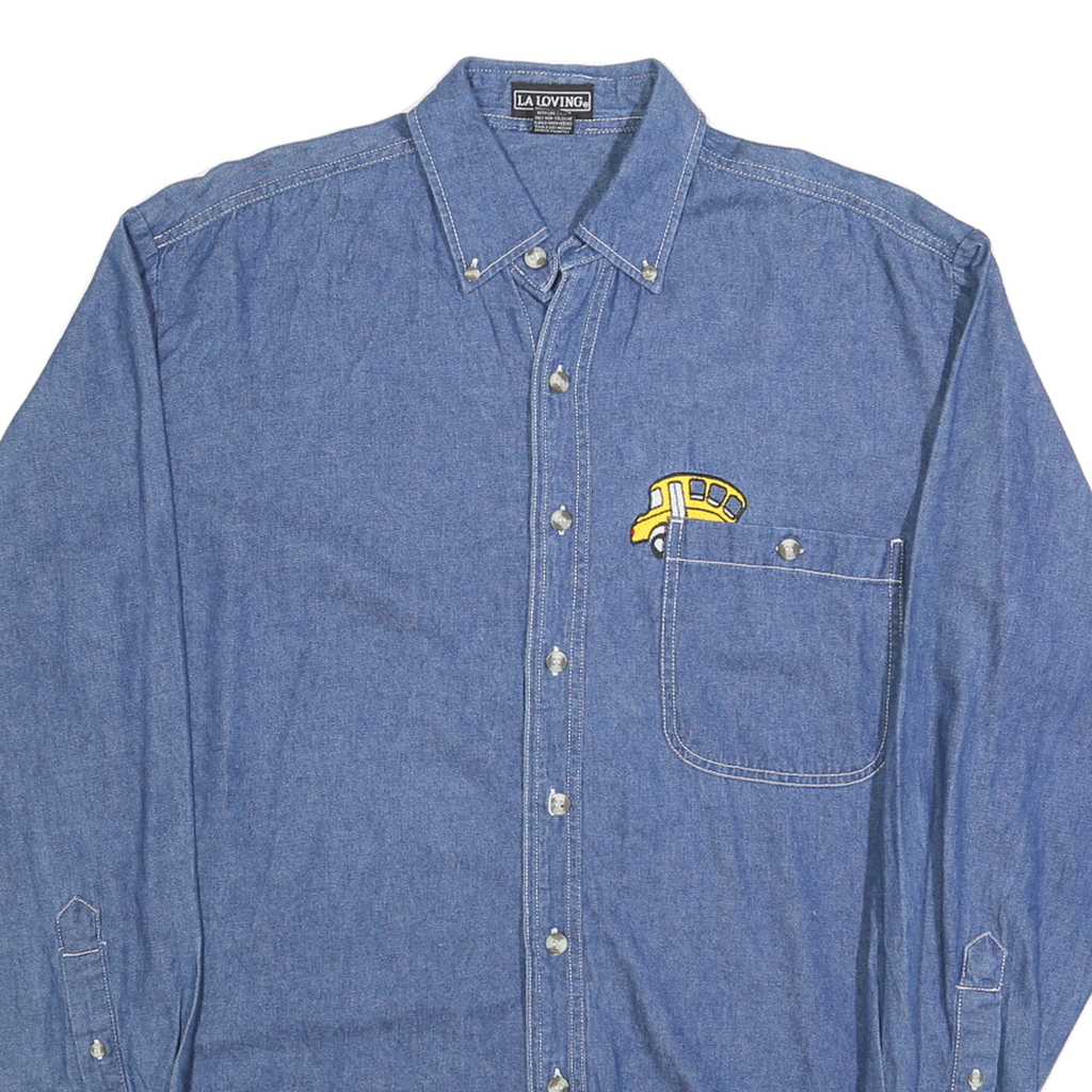 LA LOVING Mens Blue Denim Shirt M Button-Down Collar Long Sleeve Casual