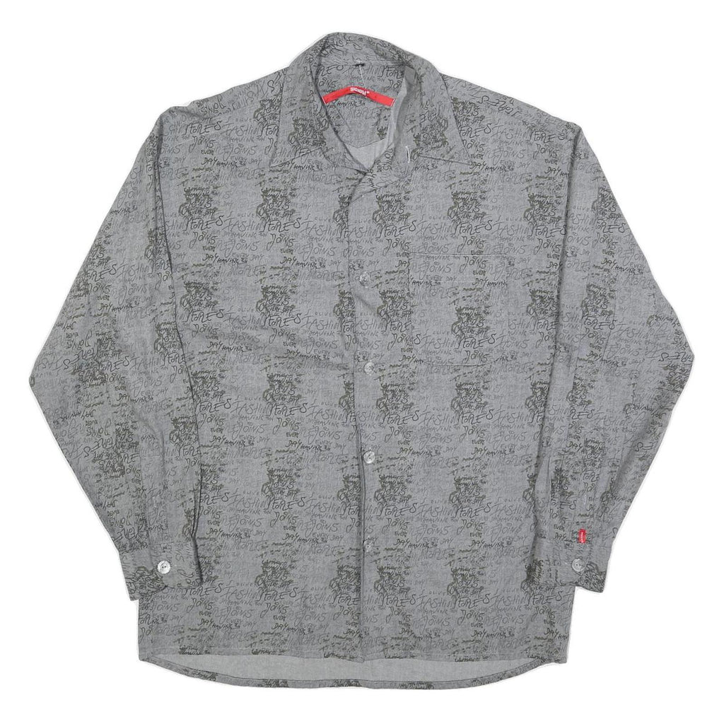 SIGNUM Mens Grey Printed Cotton Blend Shirt S Casual Button Up