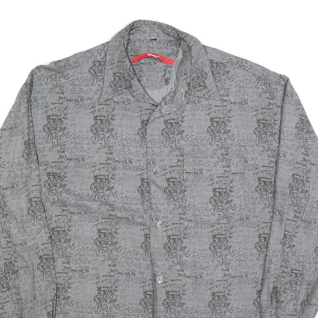 SIGNUM Mens Grey Printed Cotton Blend Shirt S Casual Button Up
