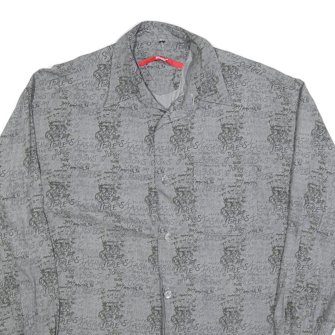SIGNUM Mens Grey Printed Cotton Blend Shirt S Casual Button Up