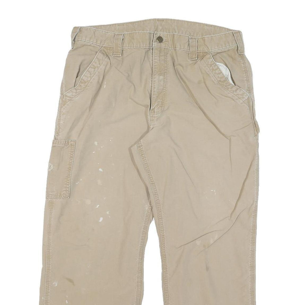 CARHARTT Mens Cotton Blend Beige Relaxed Straight Trousers W36 L30 Workwear