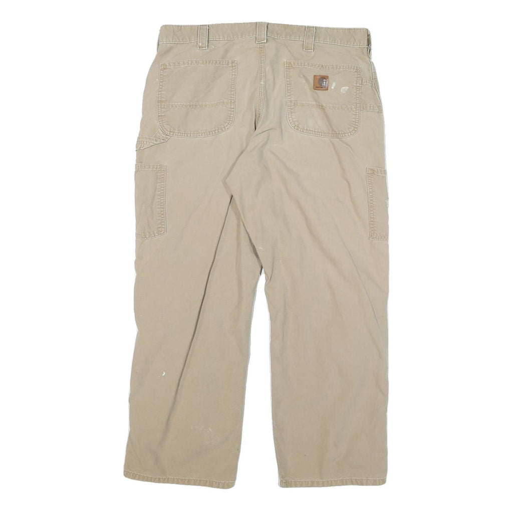 CARHARTT Mens Cotton Blend Beige Relaxed Straight Trousers W36 L30 Workwear