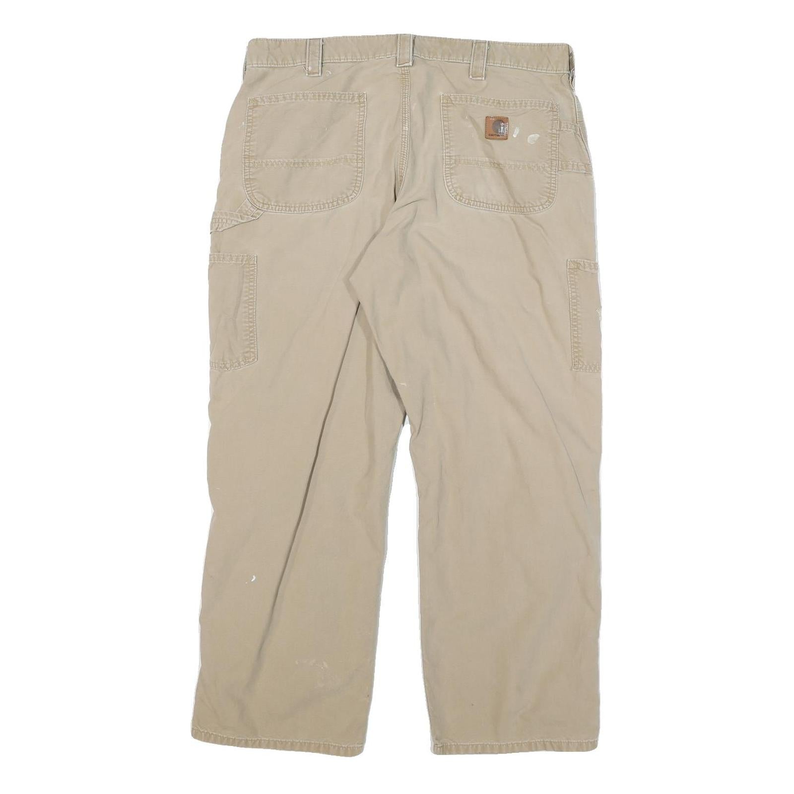 CARHARTT Mens Cotton Blend Beige Relaxed Straight Trousers W36 L30 Workwear