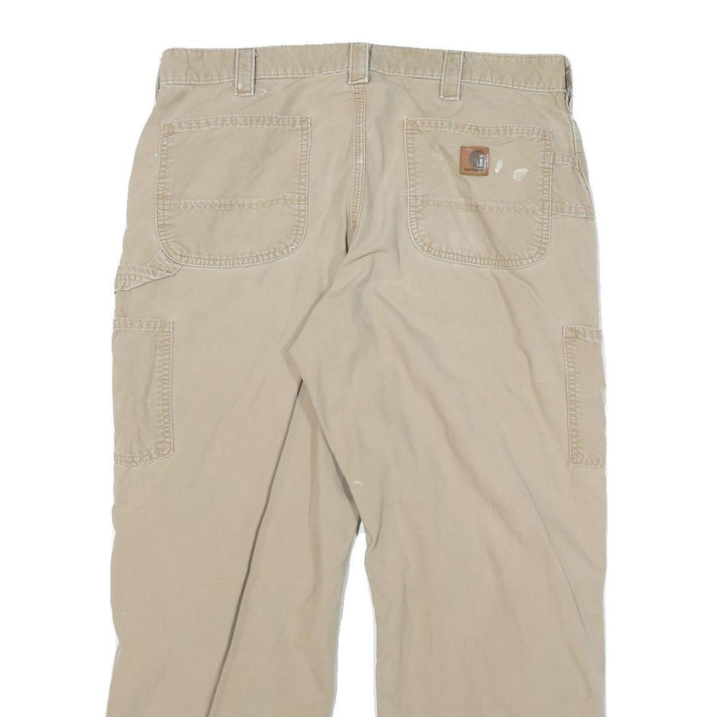 CARHARTT Mens Cotton Blend Beige Relaxed Straight Trousers W36 L30 Workwear