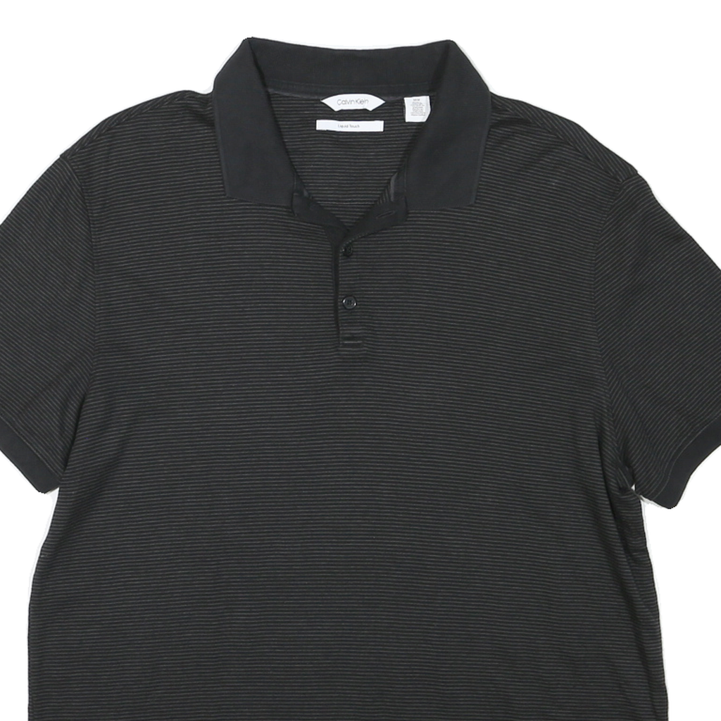 CALVIN KLEIN Mens Black Striped Short Sleeve Polo Shirt M Cotton Casual