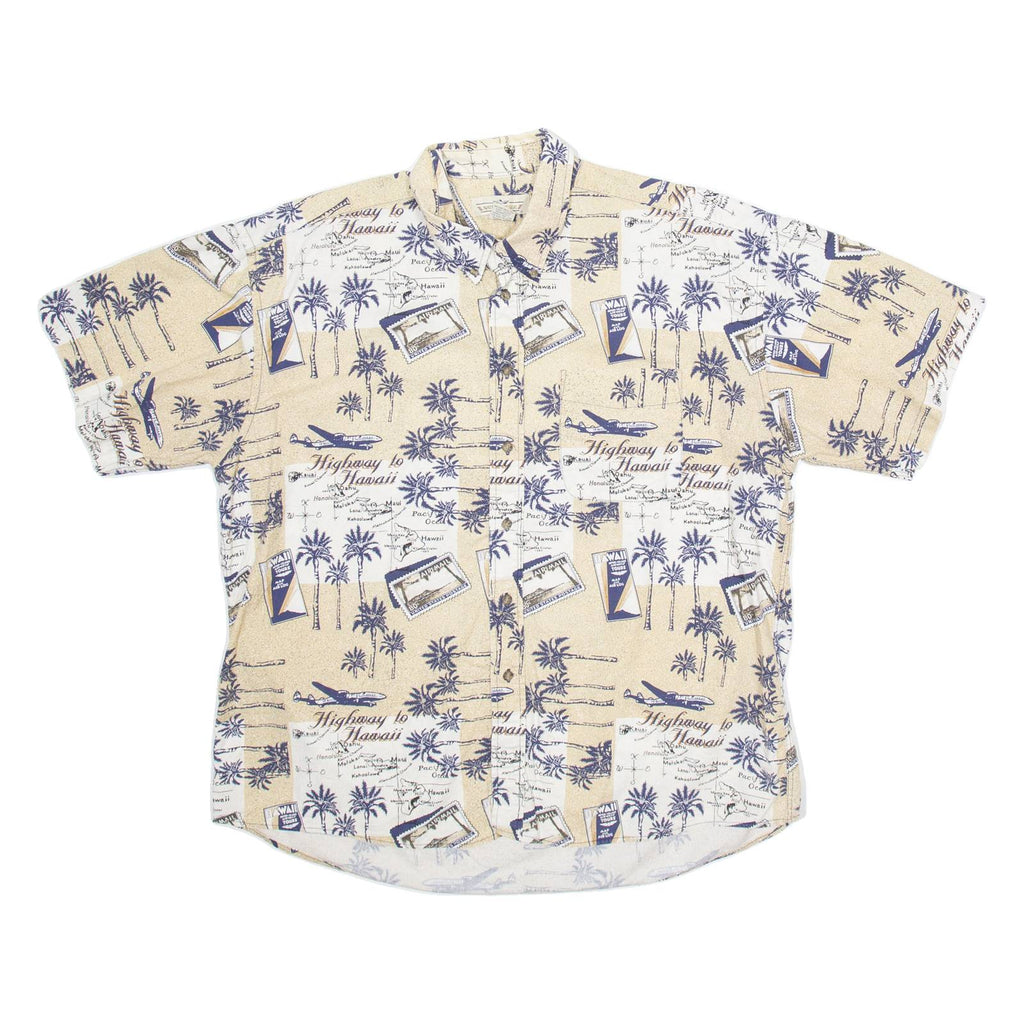 NATURAL ISSUE Mens Hawaiian Shirt Beige Crazy Pattern 2XL
