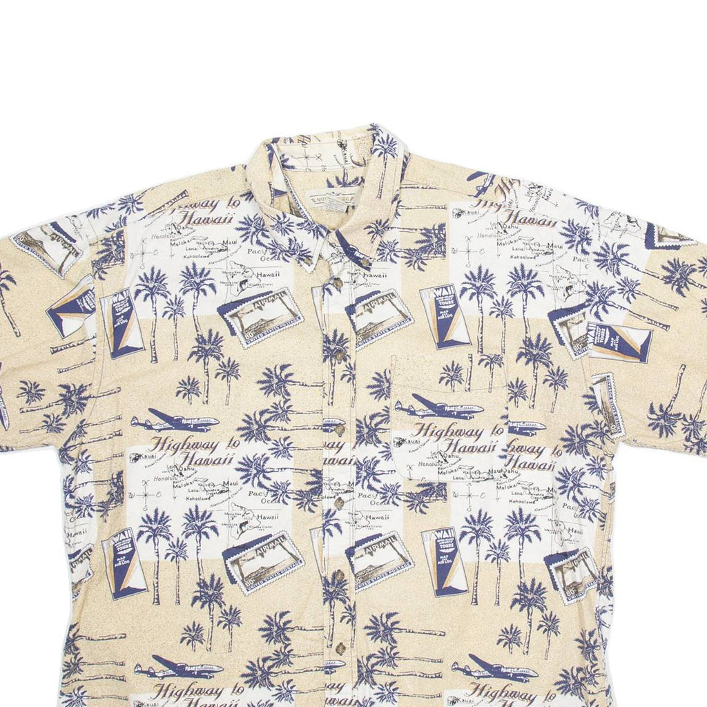 NATURAL ISSUE Mens Hawaiian Shirt Beige Crazy Pattern 2XL
