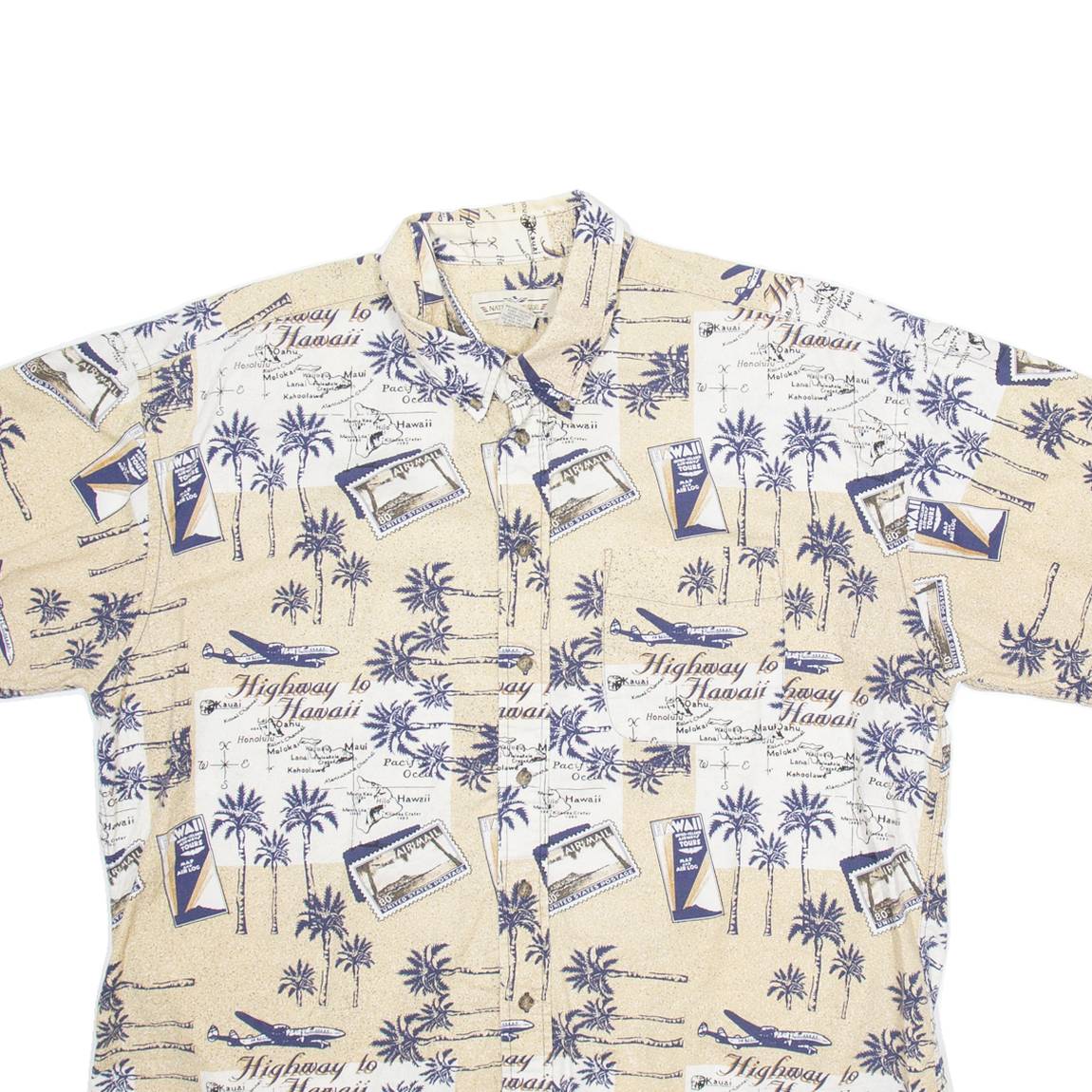 NATURAL ISSUE Mens Hawaiian Shirt Beige Crazy Pattern 2XL