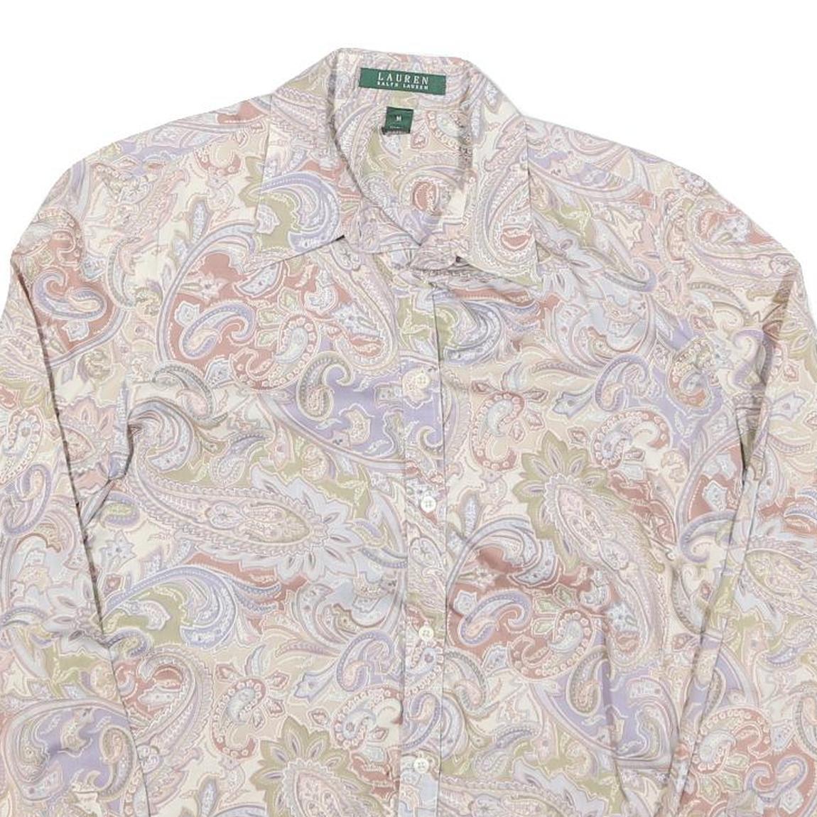 LAUREN RALPH LAUREN Womens Cream & Pastel Paisley Shirt M Cotton Blend Long