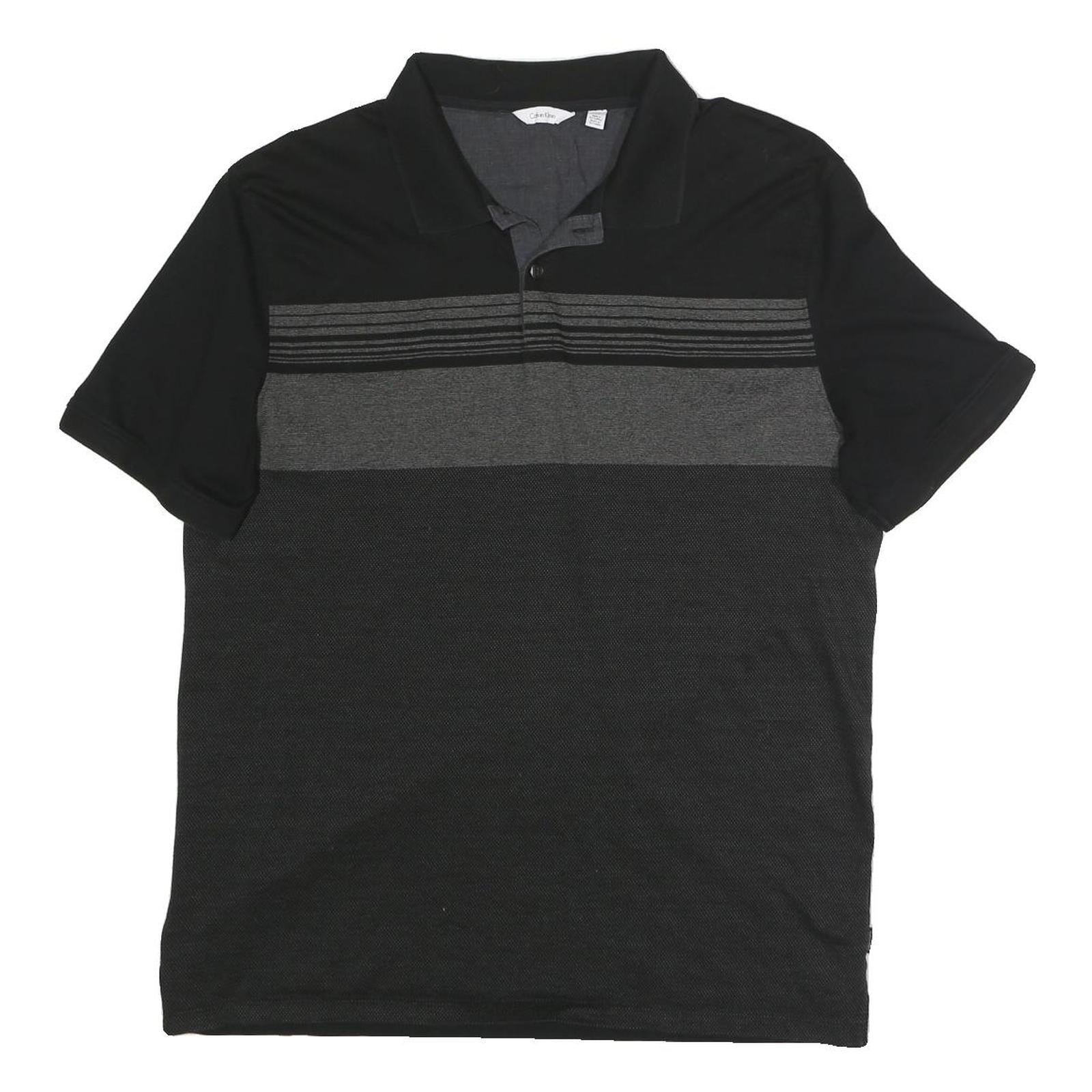CALVIN KLEIN Mens Black & Grey Striped Short Sleeve Polo Shirt L Cotton Casual