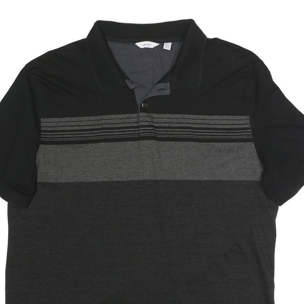 CALVIN KLEIN Mens Black & Grey Striped Short Sleeve Polo Shirt L Cotton Casual