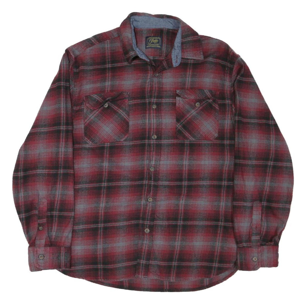 JACHS Mens Red & Grey Check Shirt XL Cotton Blend Casual Long Sleeve Button