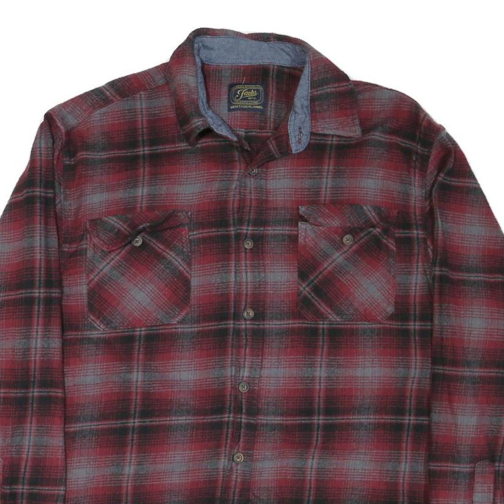 JACHS Mens Red & Grey Check Shirt XL Cotton Blend Casual Long Sleeve Button